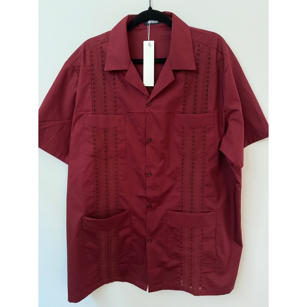 NWT Guayabera Shirt Men's XXL Burgundy Cuban Wedding Short Sleeve